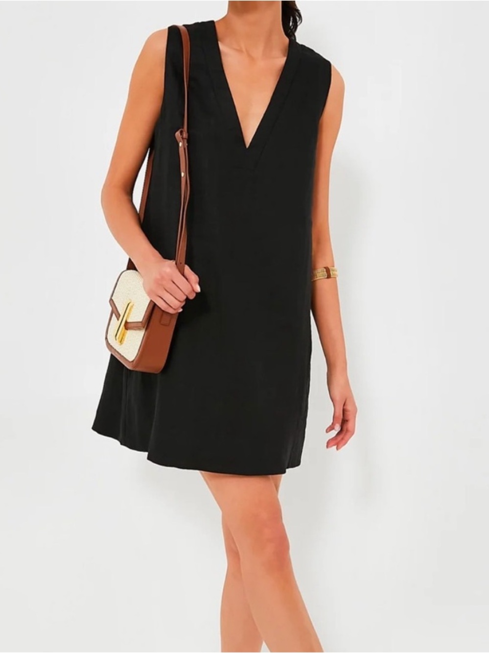 Tuckernuck Melanie Sleeveless Linen Mini Dress in Black